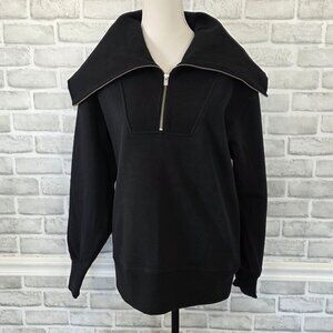 Express Quarter Zip Oversized Collar Sweater Fleece NEW S Black Classic Cozy